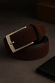 Suede Leather Belt – Genuine Cowhide with Classic Silver Buckle