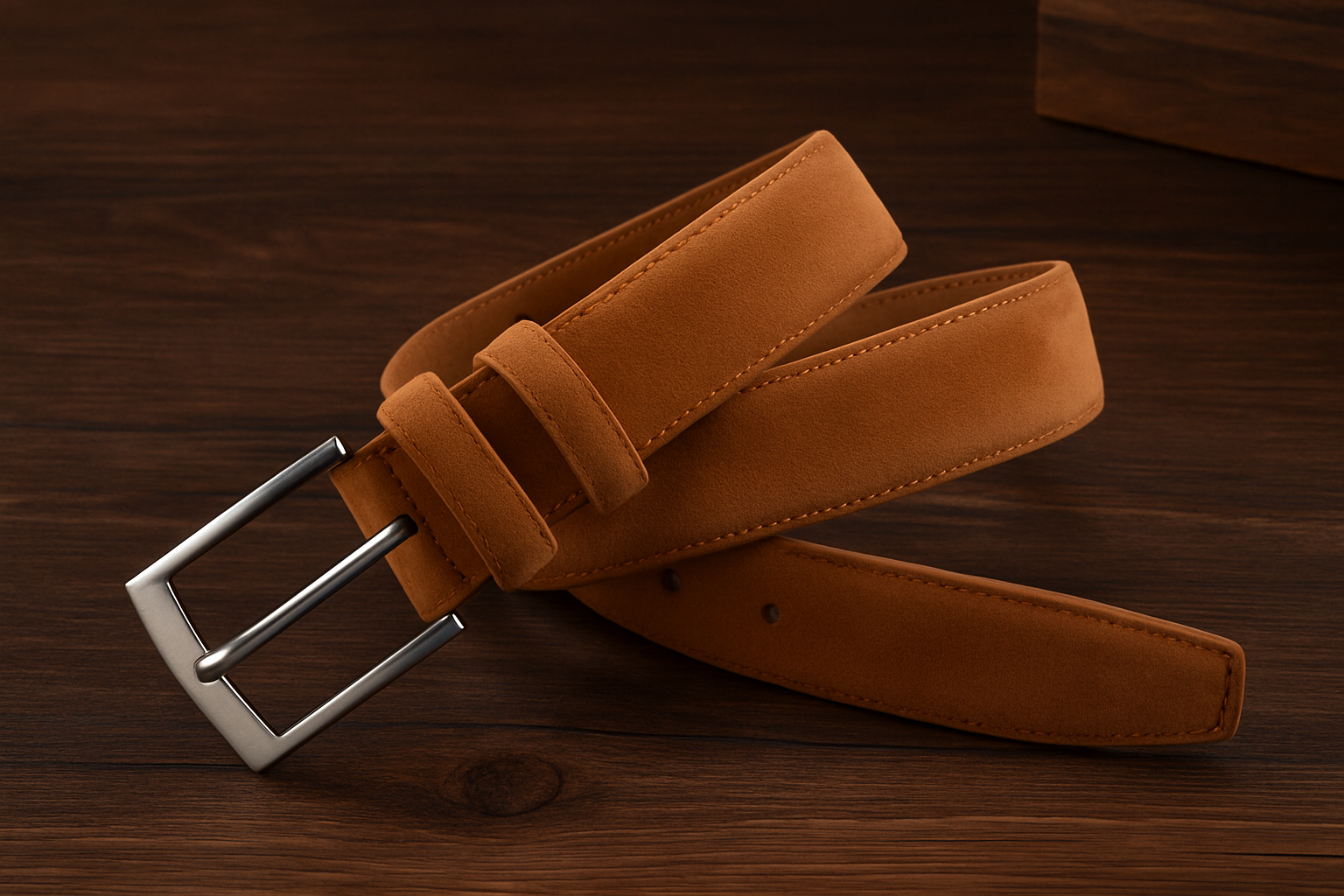 Suede Leather Belt – Genuine Cowhide with Classic Silver Buckle