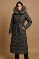 Elegant Long Puffer Coat with Faux Fur Hood