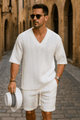☀️ 2 - piece knitted set – V - neck T-shirt and shortsAzizaK