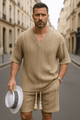 ☀️ 2 - piece knitted set – V - neck T-shirt and shortsAzizaK