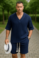 ☀️ 2 - piece knitted set – V - neck T-shirt and shortsAzizaK