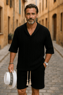 ☀️ 2 - piece knitted set – V - neck T-shirt and shortsAzizaK