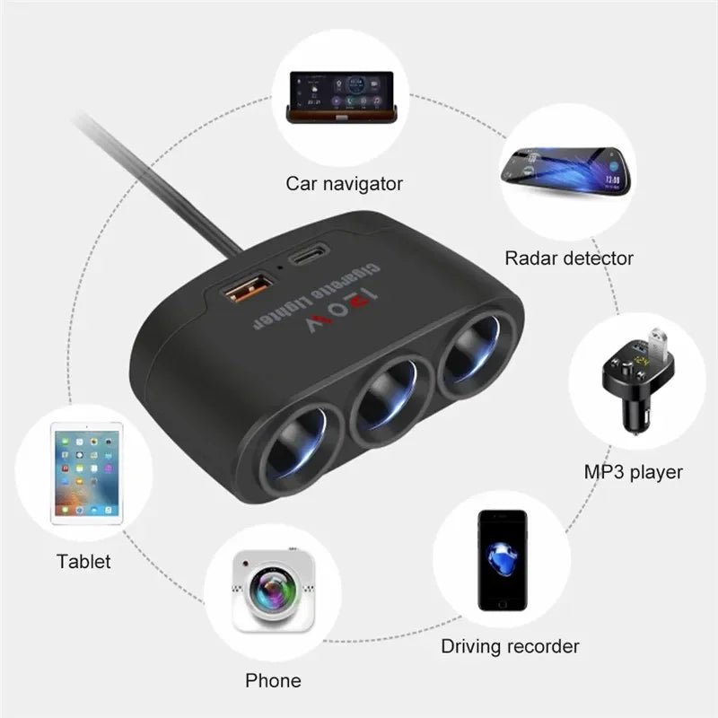 3 - in - 1 Car Charger & Cigarette Lighter Splitter – 120WAzizaK