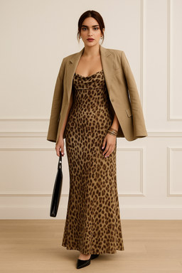 Leopard Print Cowl Neck Slip Dress