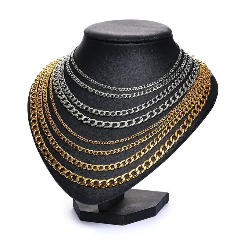 Stainless Steel Black Gold Color Cuban Link Chain Necklace for Men Eye Catching Short Length Male Choker Jewelry Gift