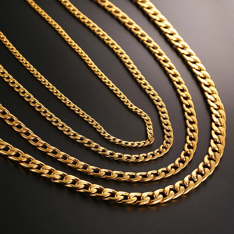Stainless Steel Black Gold Color Cuban Link Chain Necklace for Men Eye Catching Short Length Male Choker Jewelry Gift