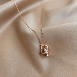 New Classic Zircon D Letter Pendant Titanium Steel Short Necklace