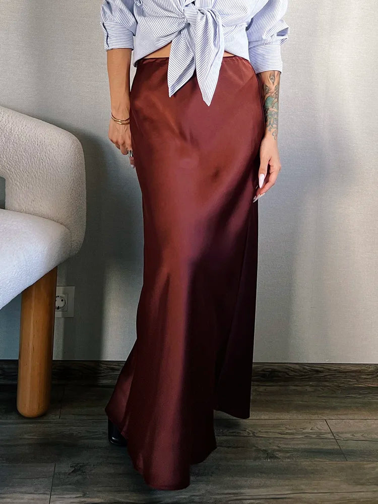 Long black satin skirtsAzizaK