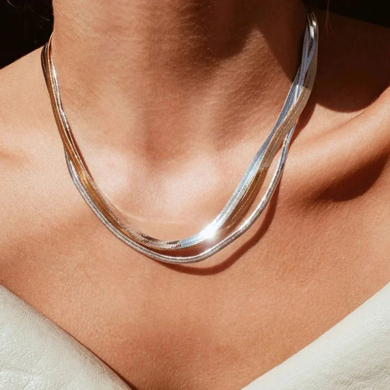Collar de las mujeres 3-5mm acero plata
