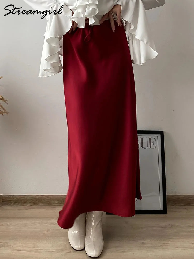 Long black satin skirtsAzizaK