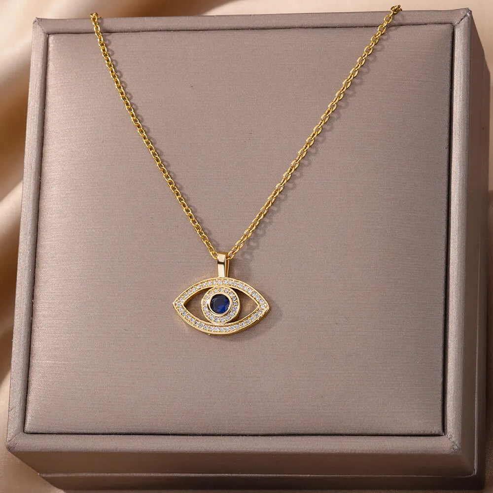 Collar con ojo turco colgante en acero inoxidable color oro