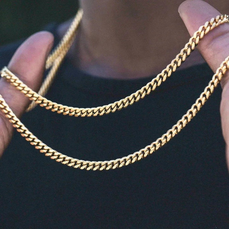 Stainless Steel Black Gold Color Cuban Link Chain Necklace for Men Eye Catching Short Length Male Choker Jewelry Gift