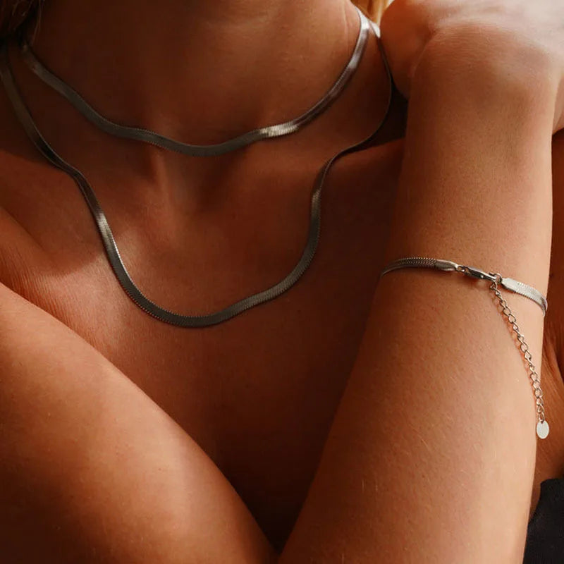 Collar de las mujeres 3-5mm acero plata