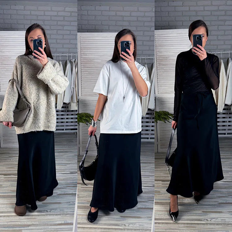 Long black satin skirtsAzizaK