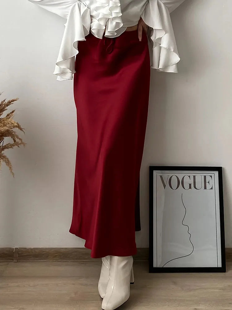 Long black satin skirtsAzizaK
