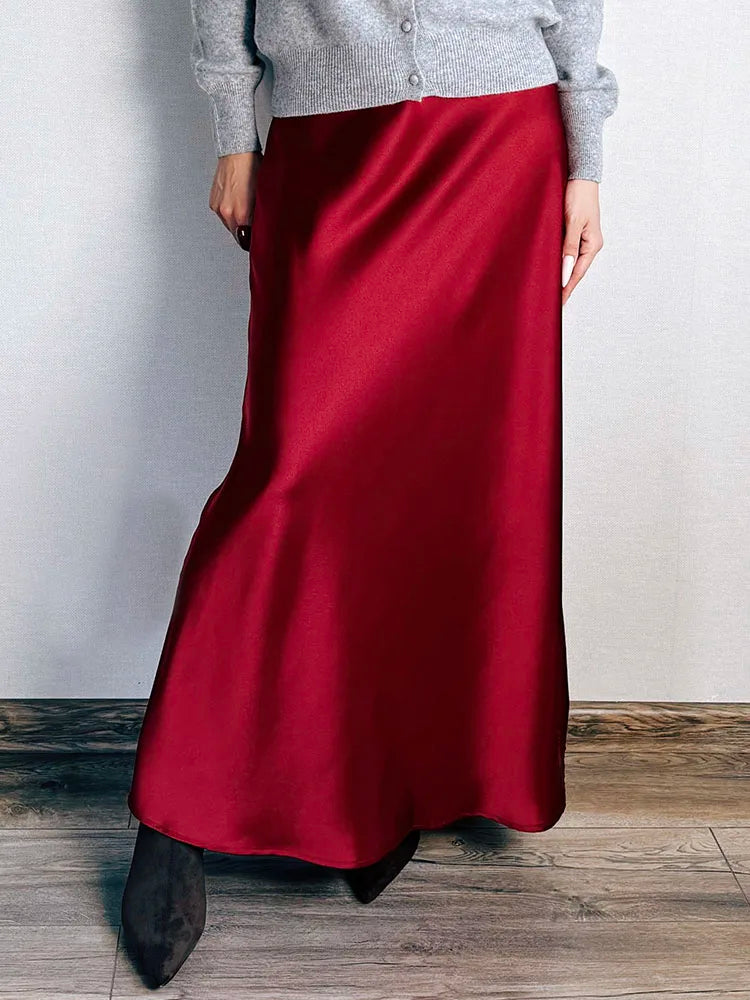 Long black satin skirtsAzizaK