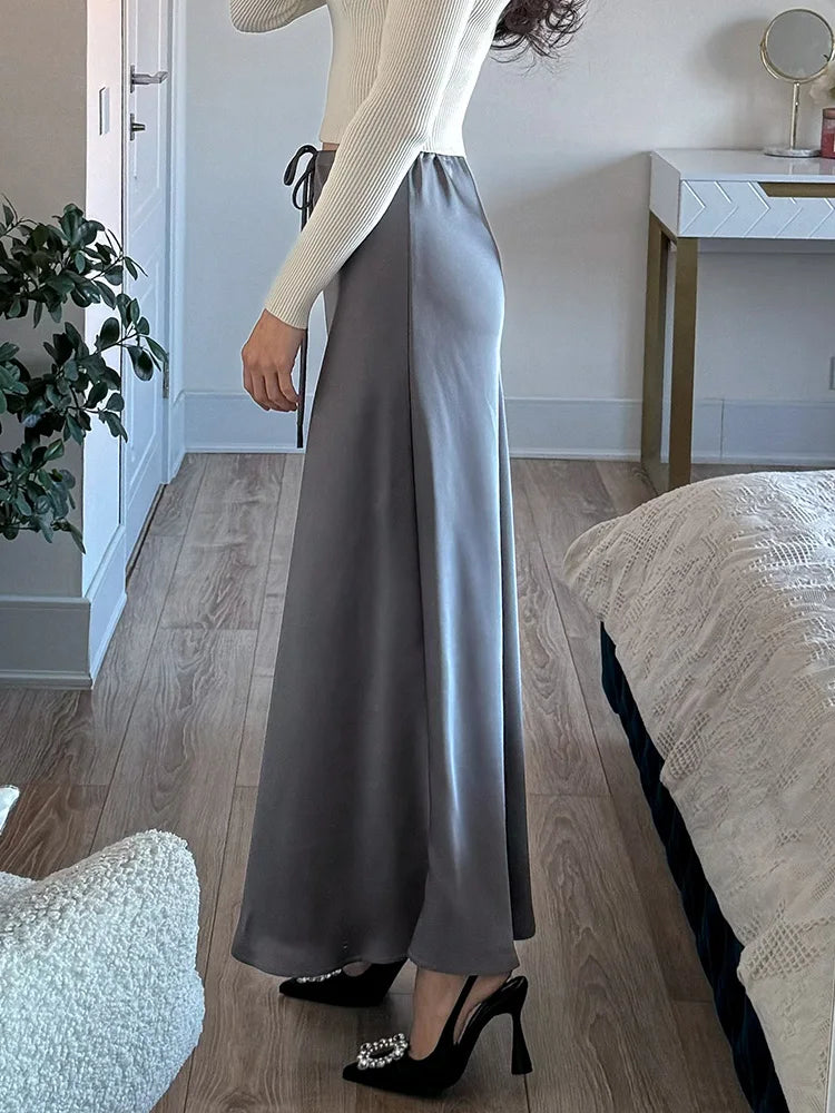 Long black satin skirtsAzizaK