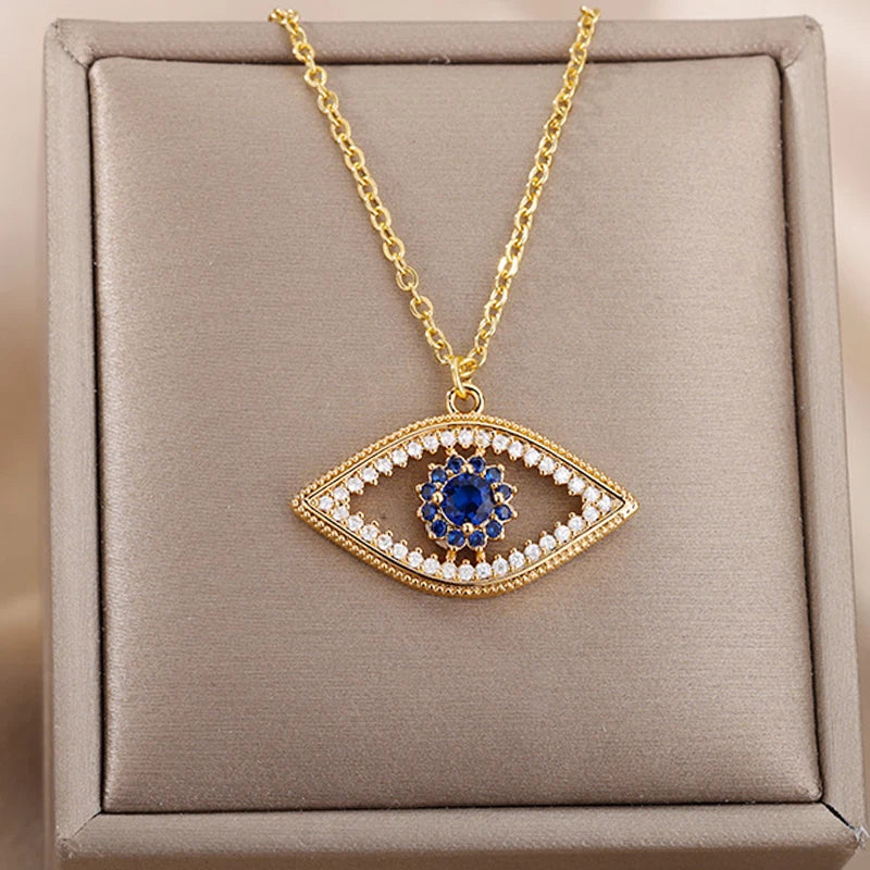 Collar con ojo turco colgante en acero inoxidable color oro