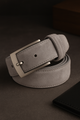 Suede Leather Belt – Genuine Cowhide with Classic Silver Buckle
