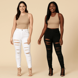 black and white ripped elastic jeansAzizaK