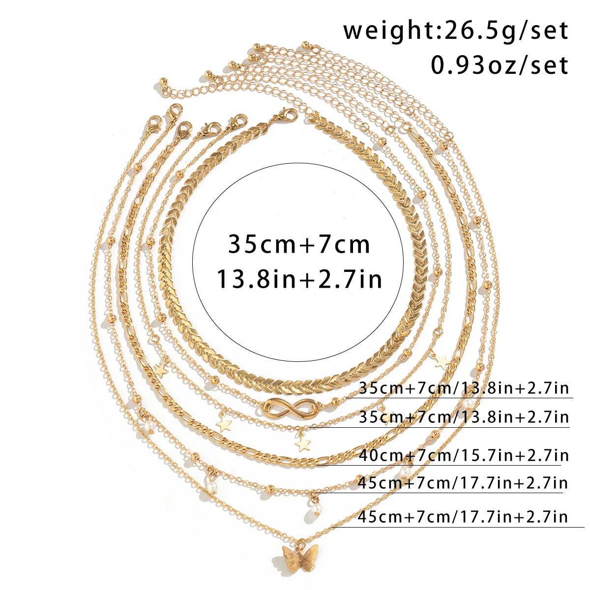 Boho Infinite Symbol Leaf Butterfly Pendant Necklace Set of 6 for Women Vintage Ethnic Imitation Pearl Thin Chain Party JewelryAzizaK