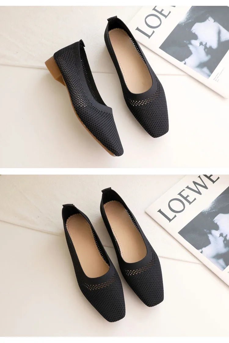 Breathable Knit Flats – Women’s Square Toe Slip - OnsAzizaK