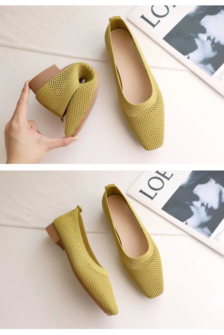 Breathable Knit Flats – Women’s Square Toe Slip - OnsAzizaK