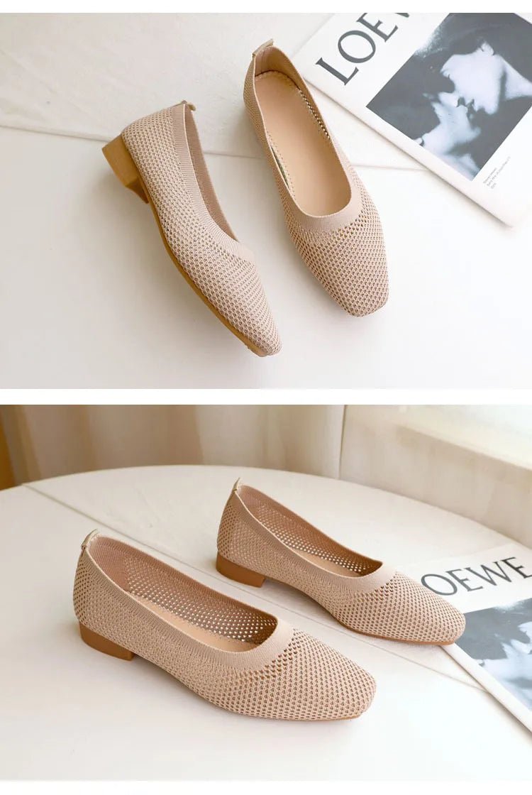 Breathable Knit Flats – Women’s Square Toe Slip - OnsAzizaK
