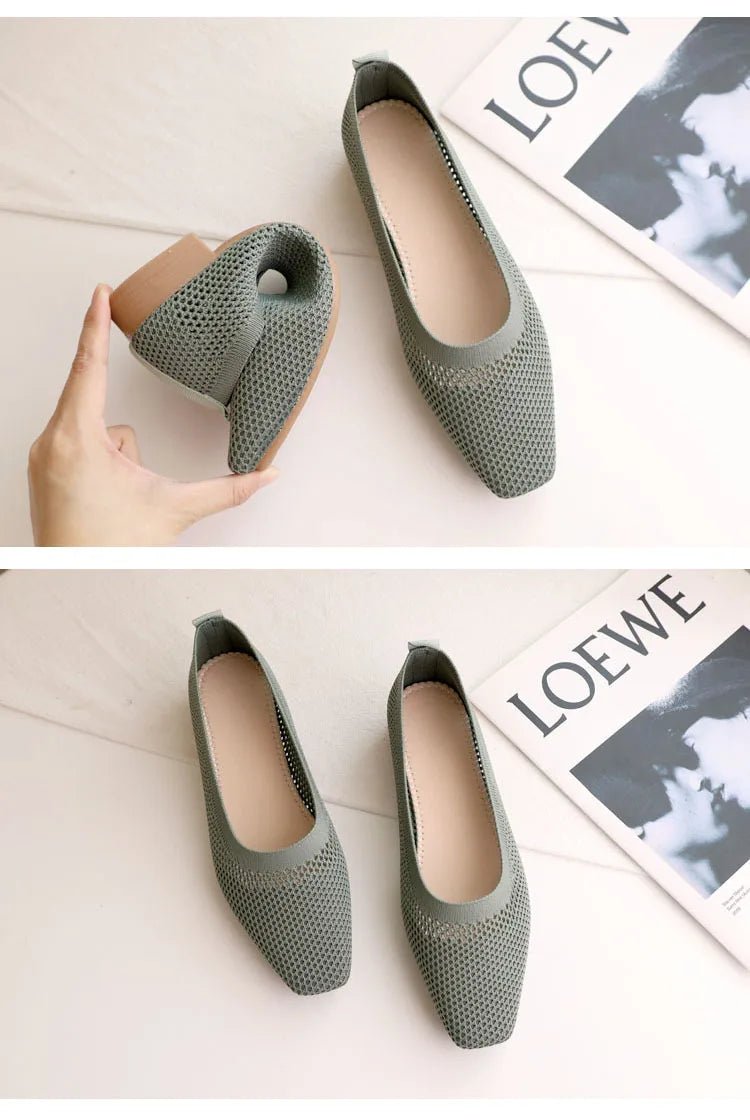 Breathable Knit Flats – Women’s Square Toe Slip - OnsAzizaK