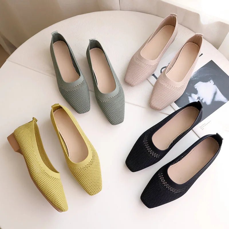 Breathable Knit Flats – Women’s Square Toe Slip - OnsAzizaK
