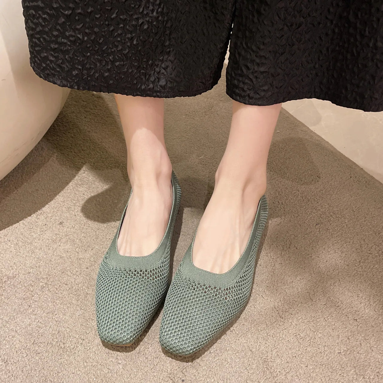 Breathable Knit Flats – Women’s Square Toe Slip - OnsAzizaK