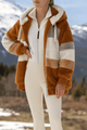 Cozy Striped Faux Fur Hoodie JacketAzizaK
