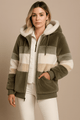 Cozy Striped Faux Fur Hoodie JacketAzizaK