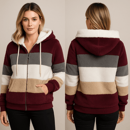 Cozy Striped Faux Fur Hoodie JacketAzizaK