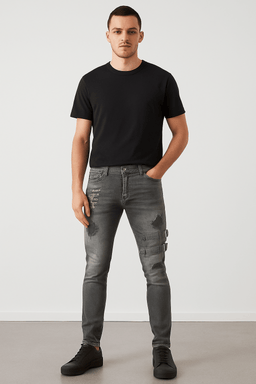Distressed Buckle Slim Fit Denim Jeans – Multiple ColorsAzizaK