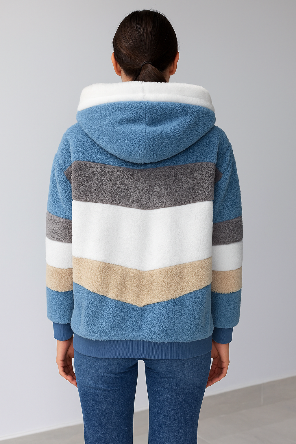 Cozy Striped Faux Fur Hoodie Jacket