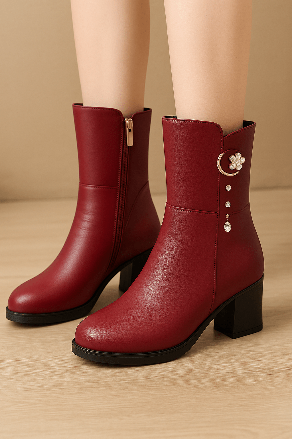 Elegant Faux Leather Ankle BootsAzizaK