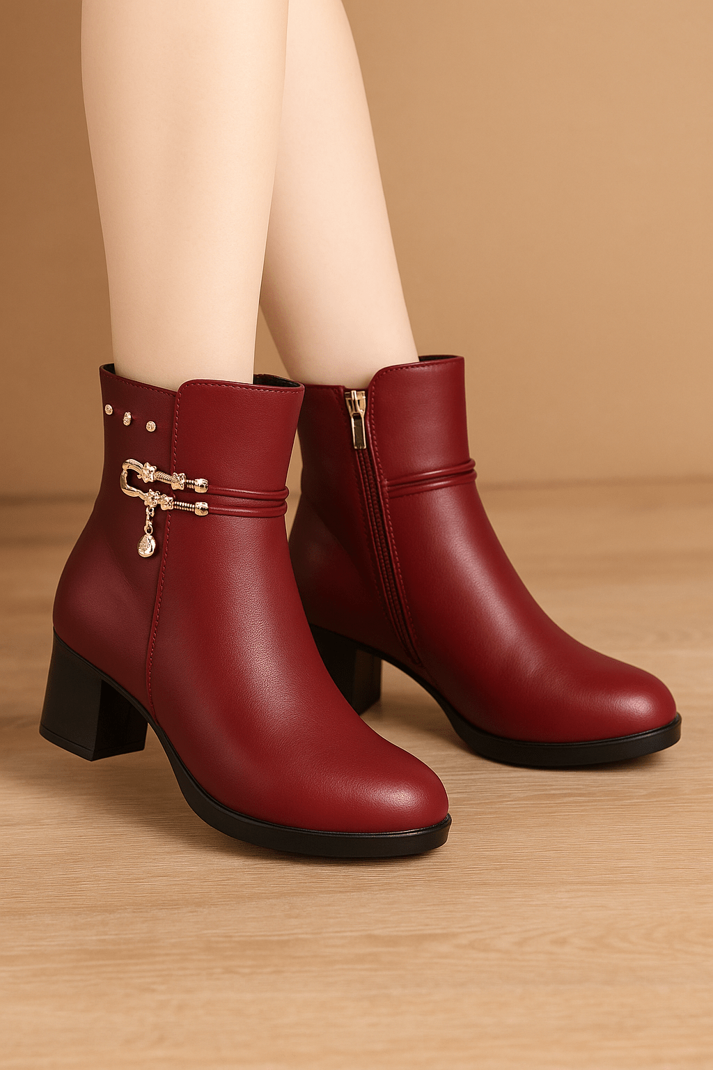 Elegant Faux Leather Ankle BootsAzizaK