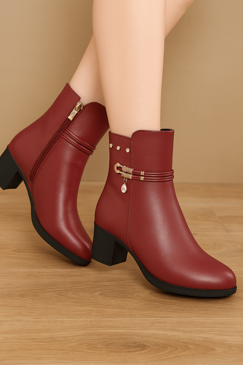 Elegant Faux Leather Ankle BootsAzizaK