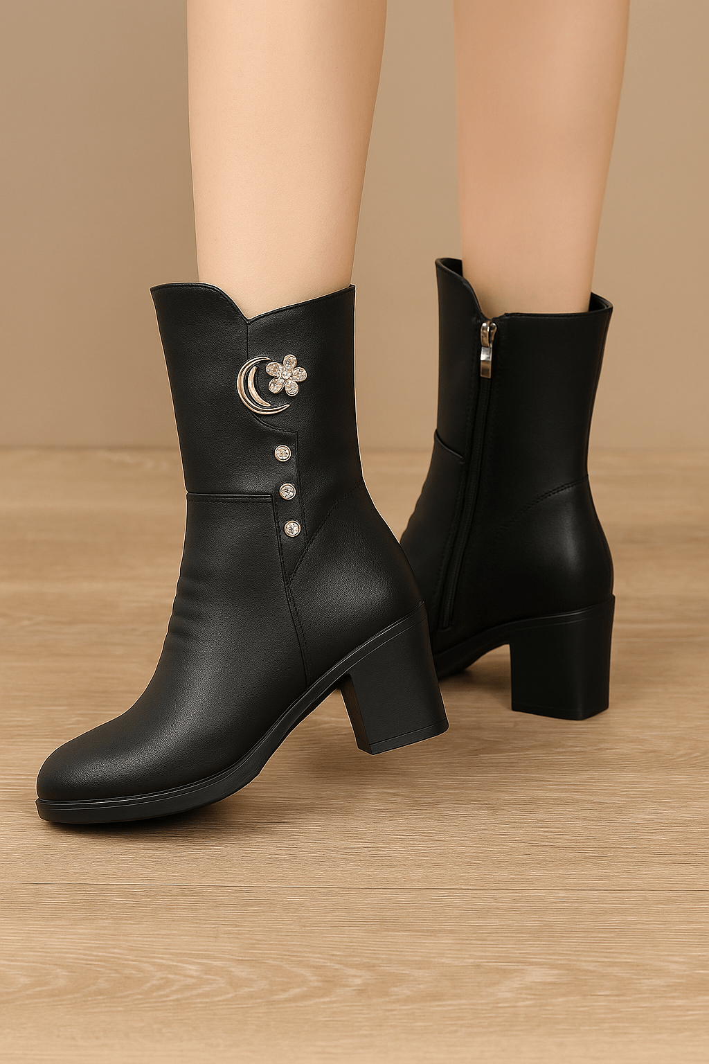 Elegant Faux Leather Ankle BootsAzizaK