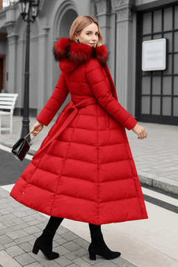 Elegant Long Puffer Coat with Faux Fur HoodAzizaK