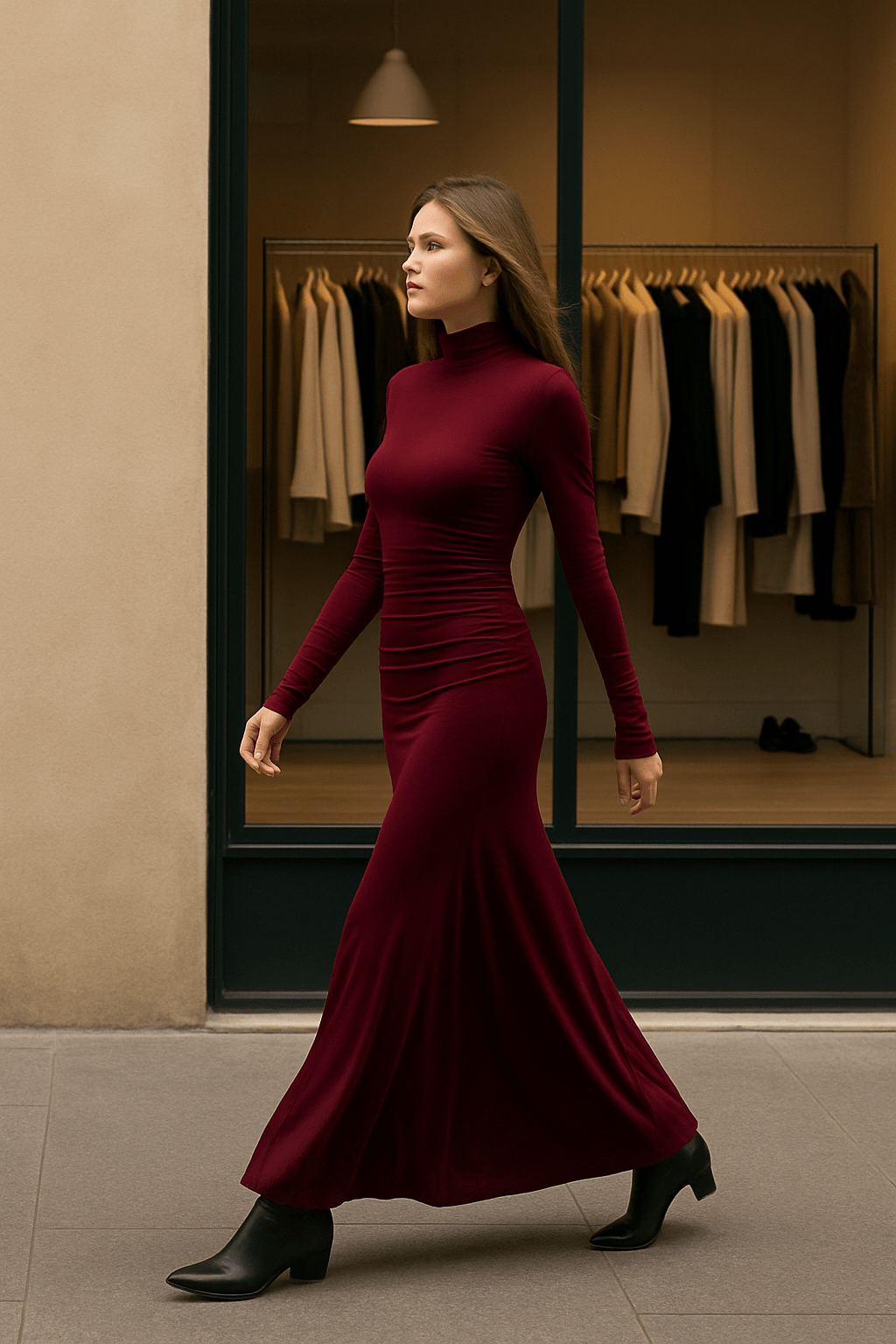 Elegant Solid Turtleneck Slim DressAzizaK