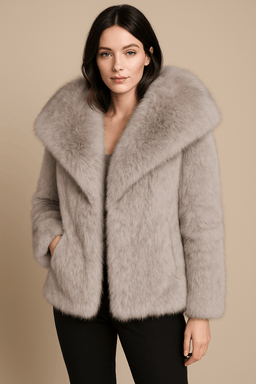 fur turn - down collar coat long sleeve cardiganAzizaK