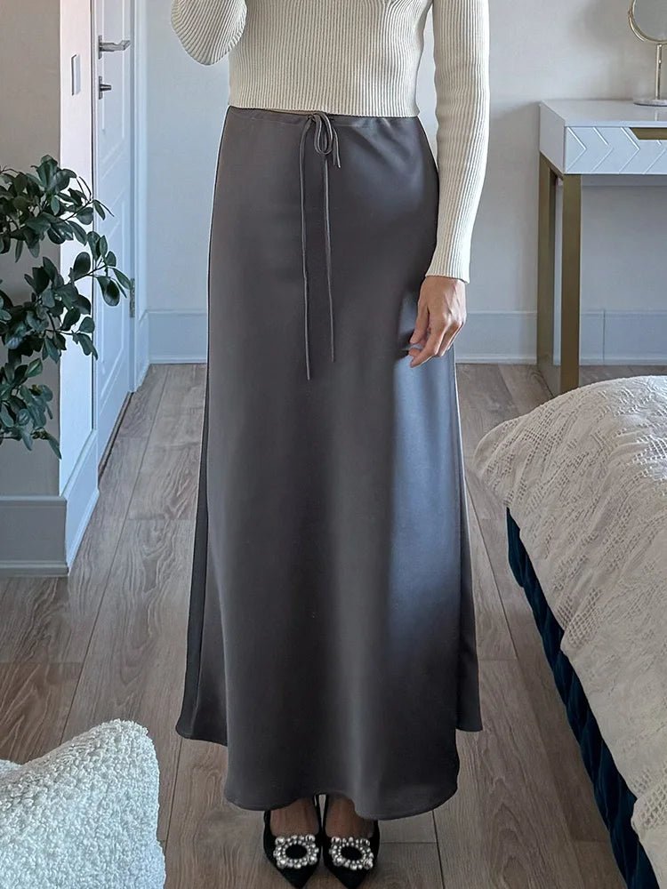 Long black satin skirtsAzizaK