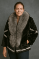 Luxury Faux Fur Coat with Silver Fox Collar – Black & White StripesAzizaK