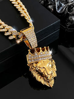 Men's Timeless Retro Lion Head Pendant Necklace - Bold Hip Hop Style Fashion Statement Accessories for HimAzizaK