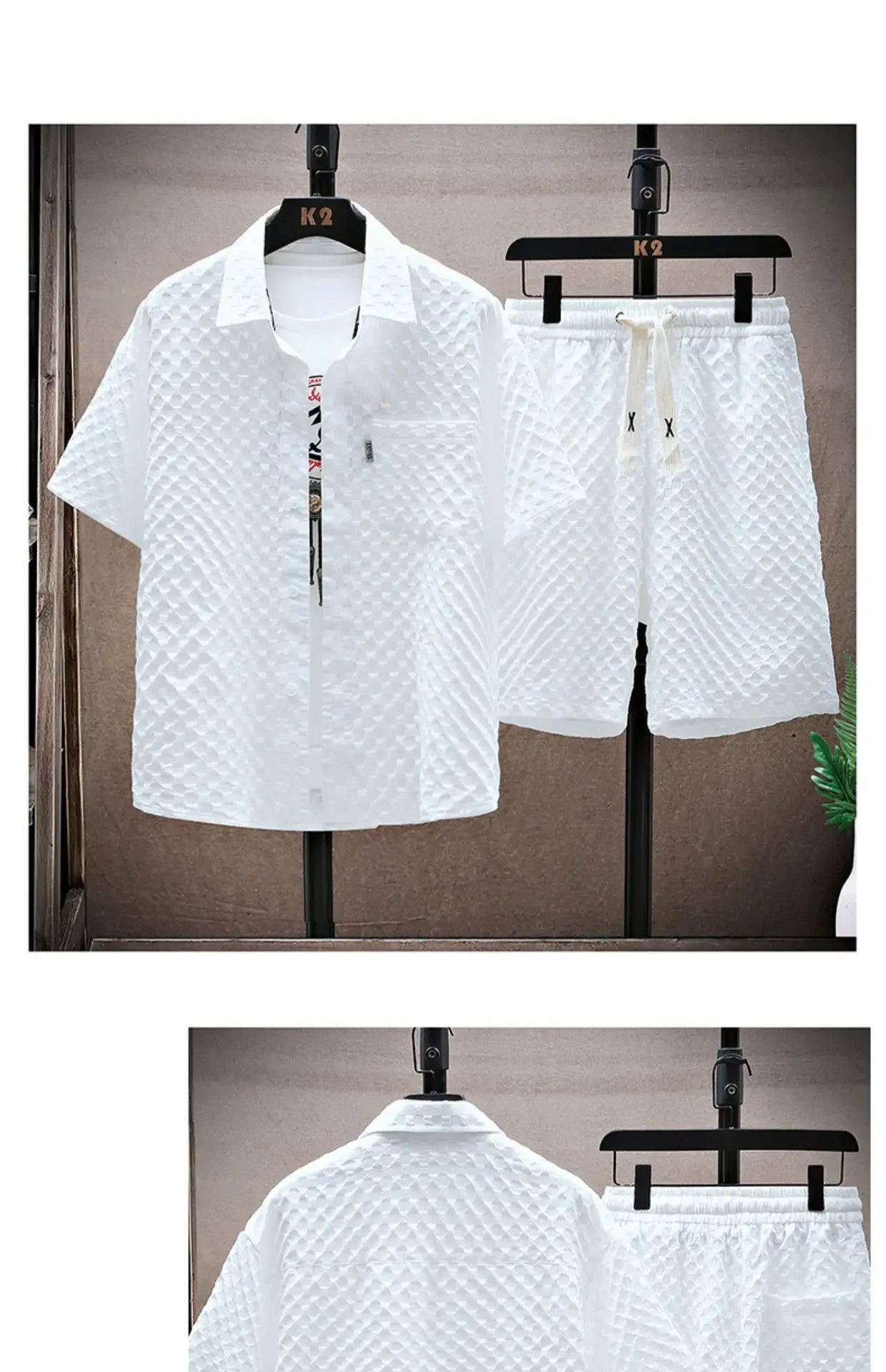 Men’s Vintage Summer Set – Short Sleeve Shirt & ShortsAzizaK