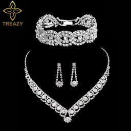 Necklace Earrings Bracelet Silver ColorAzizaK