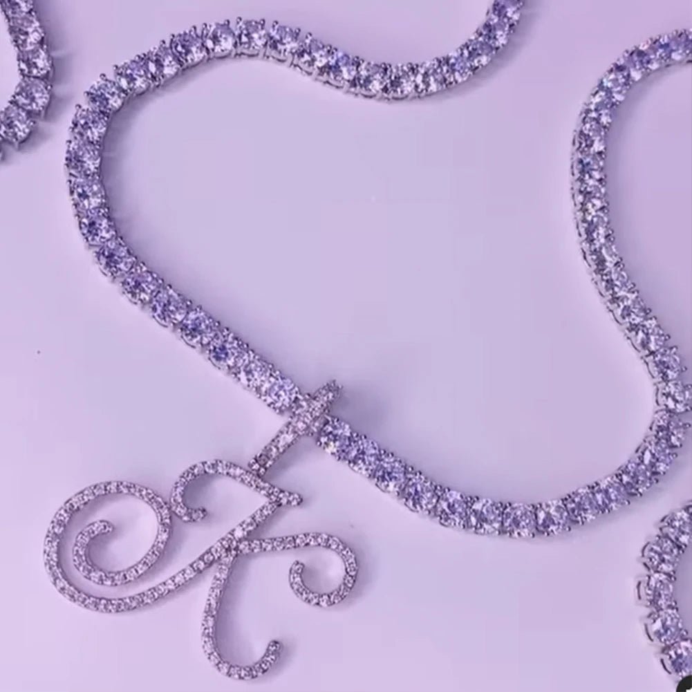 New Cursive Letters Cubic Zirconia Chain Intial Name Necklace Hip Hop Jewelry Gold Silver Color CZ 26 Alphabet Pendant NecklacesAzizaK